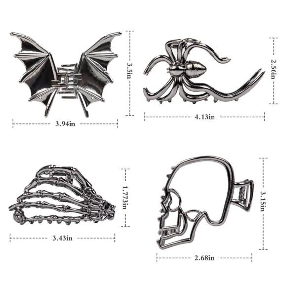 4 Pack Halloween Bat Hair Clips for Women, Goth Hair Accessories, Metal Spooky - Picture 7 of 8